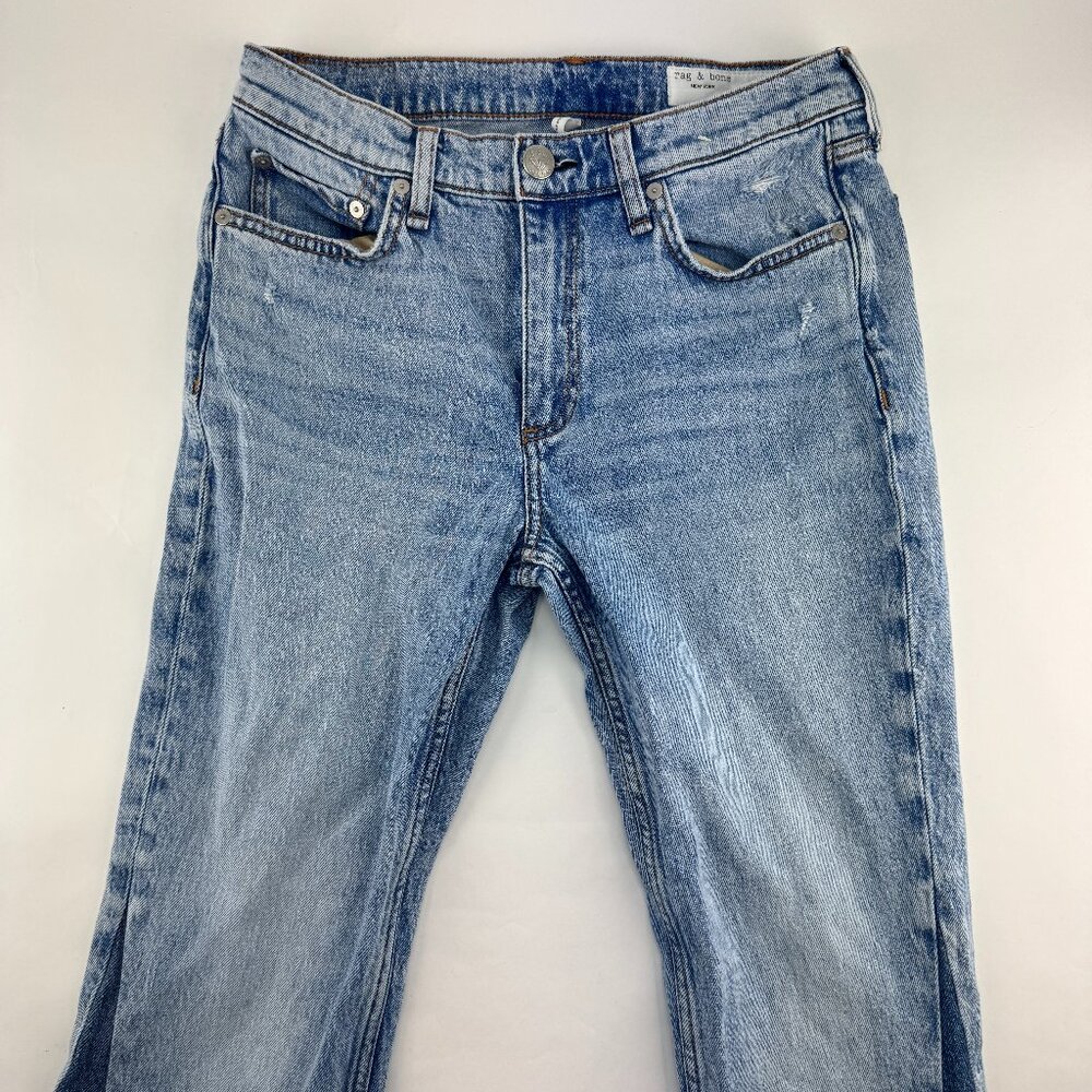 Rag & Bone Peyton Sliced Mid-Rise Bootcut Jeans Two-Toned Blue Wash